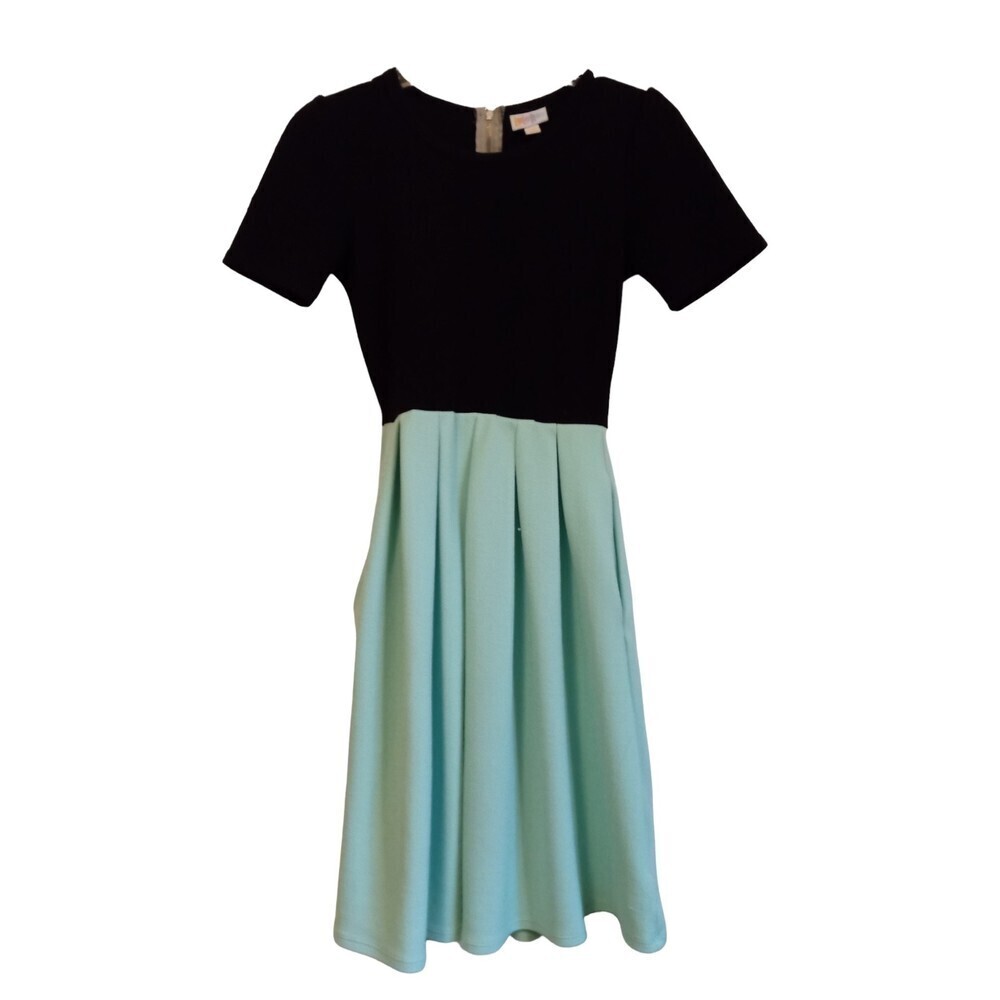 Lularoe black and teal fit and flare zip back dress